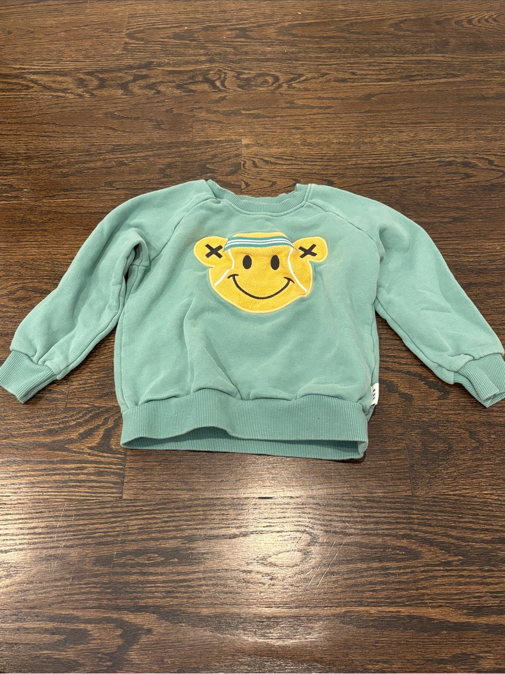 Huxbaby Boys Mint Sweatshirt with Yellow Smiley Patch Size 4